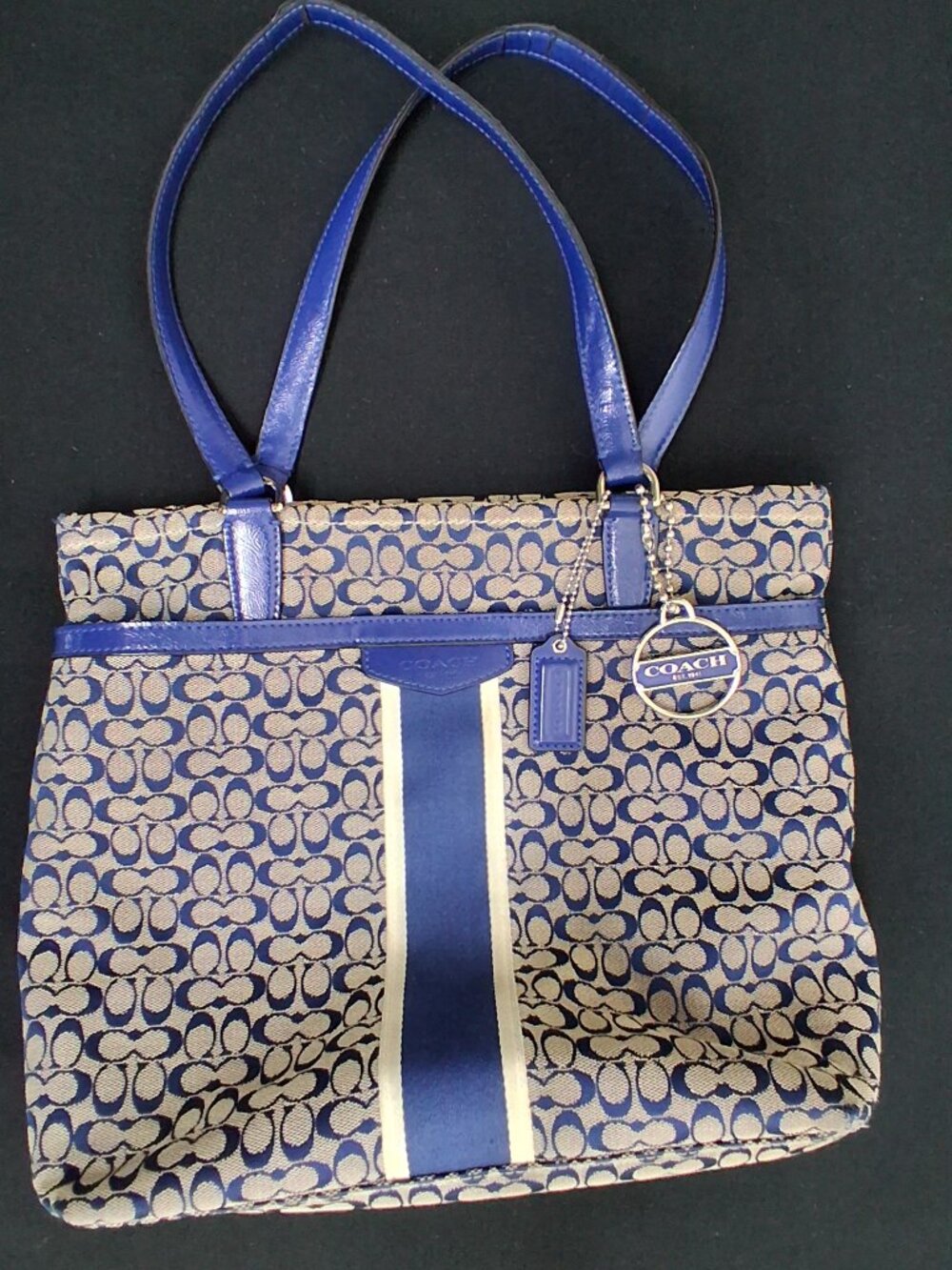 COACH Signature Stripe Canvas Tote Bag K1380-F27008 2 Hangtags